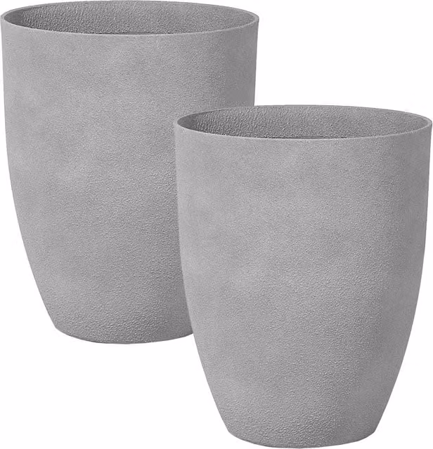 Set di 2 vasi Beliani in poliresina e fibra di vetro grigio per interni ed esterni L/P/H: 43 x 43 x 52 cm