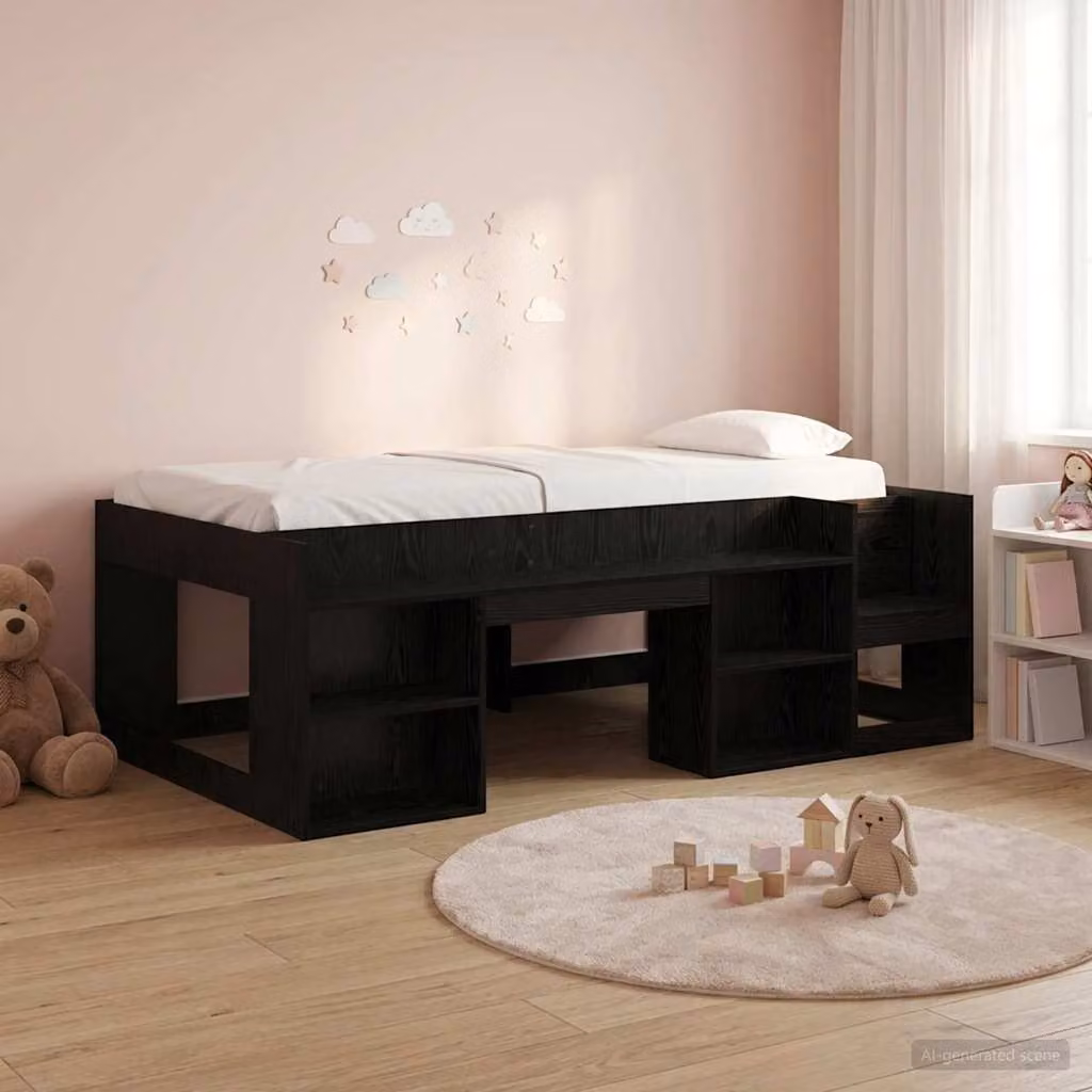 Letto singolo rialzato per bambini vidaXL con scomparti laterali in legno nero L: 193 cm, P: 120 cm, H: 65 cm