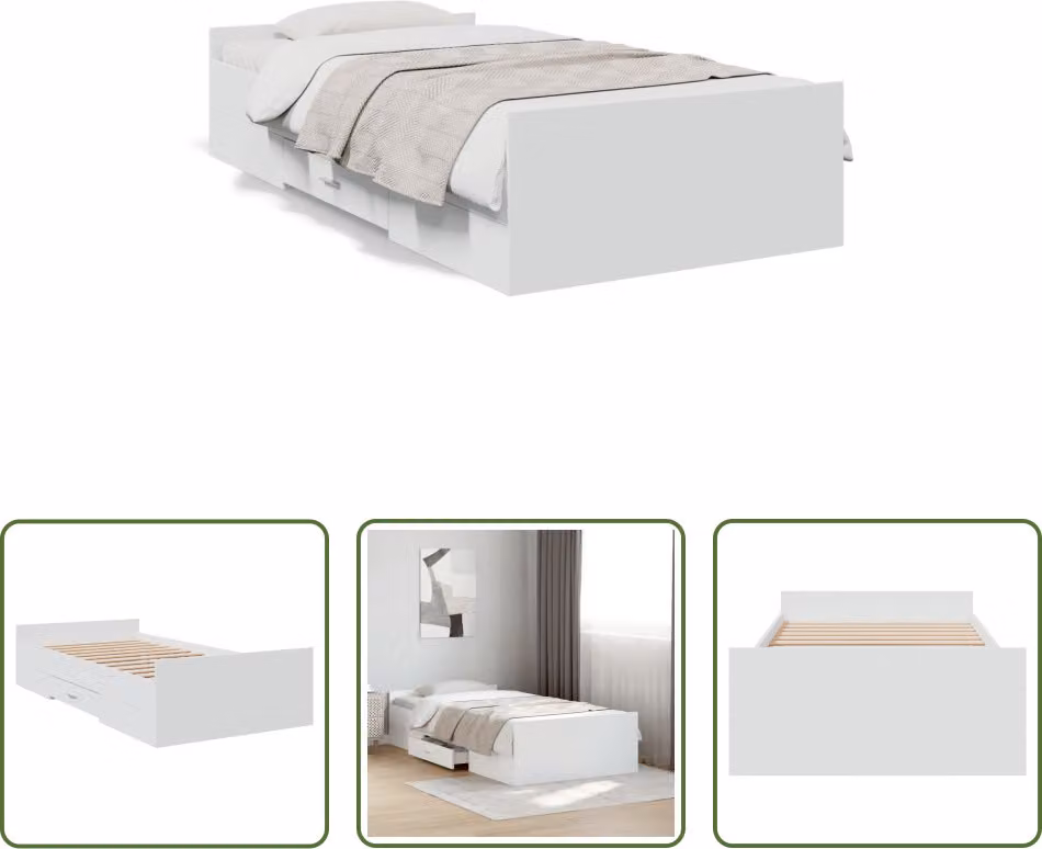 The Living Store Giroletto con cassetti bianco 90x190 cm in materiale ligneo