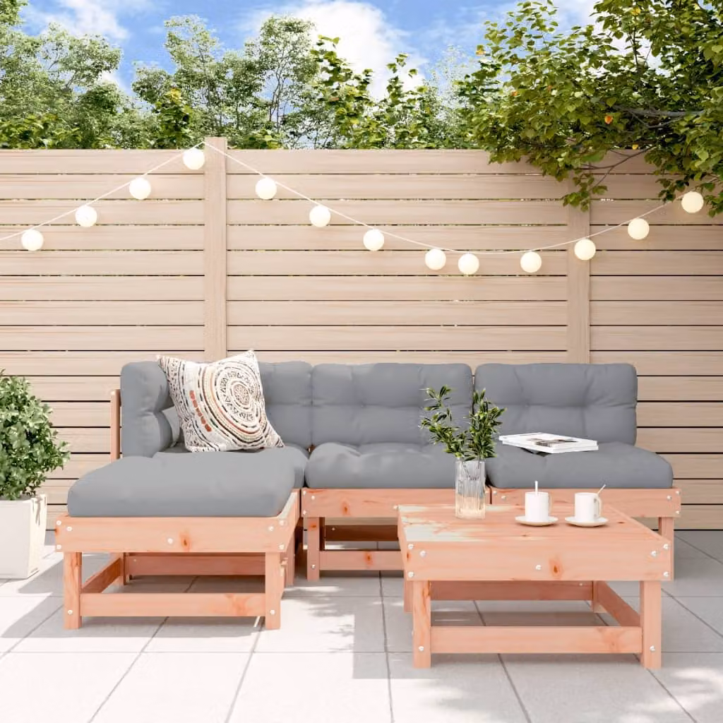 Set Salotto da Giardino vidaXL 5 Pezzi in Legno Massello con Cuscini Grigi e Design Moderno a L