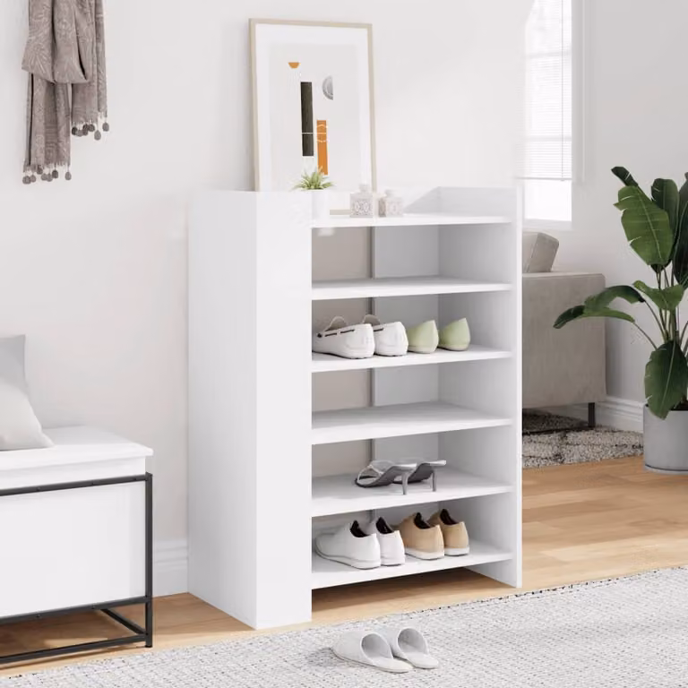 Scarpiera bianca vidaXL con ripiani interni e ante, design minimalista in legno e MDF, L: 74,5 cm, P: 37,5 cm, H: 100 cm
