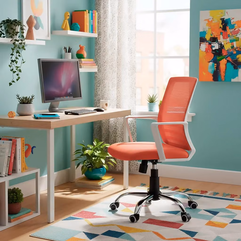 Sedia da studio Hispanohogar con altezza regolabile in tessuto arancione L: 59 cm, P: 56 cm, H: 90 cm – 2