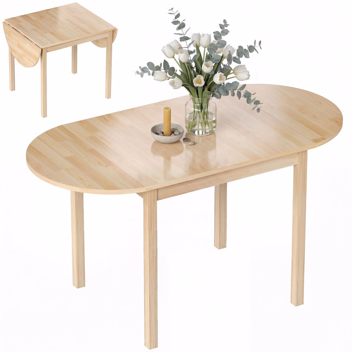 HOMCOM Tavolo da pranzo in legno pieghevole per 6 persone, legno naturale