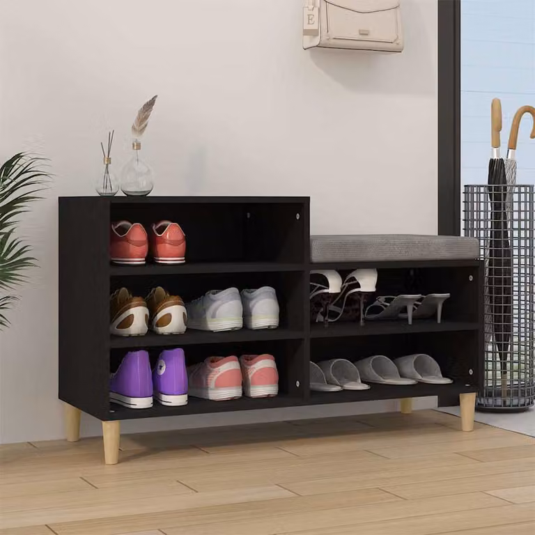 Scarpiera nera vidaXL con seduta integrata in legno, design moderno e finitura opaca, L 102 cm x P 36 cm x H 60 cm