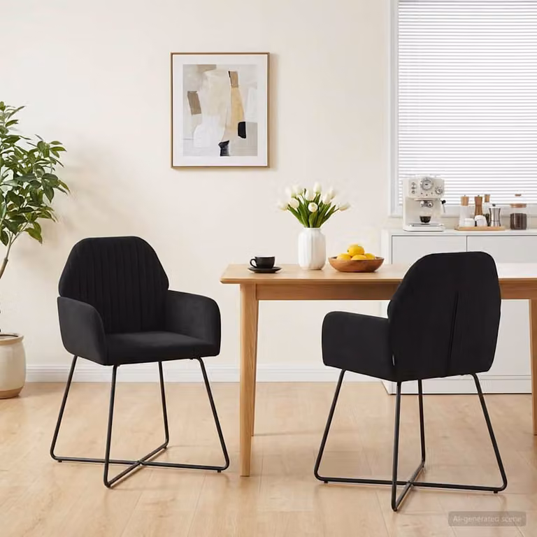 Set di 2 sedie da pranzo vidaXL in velluto nero con struttura in metallo, L: 55 cm, P: 50 cm, H: 84 cm