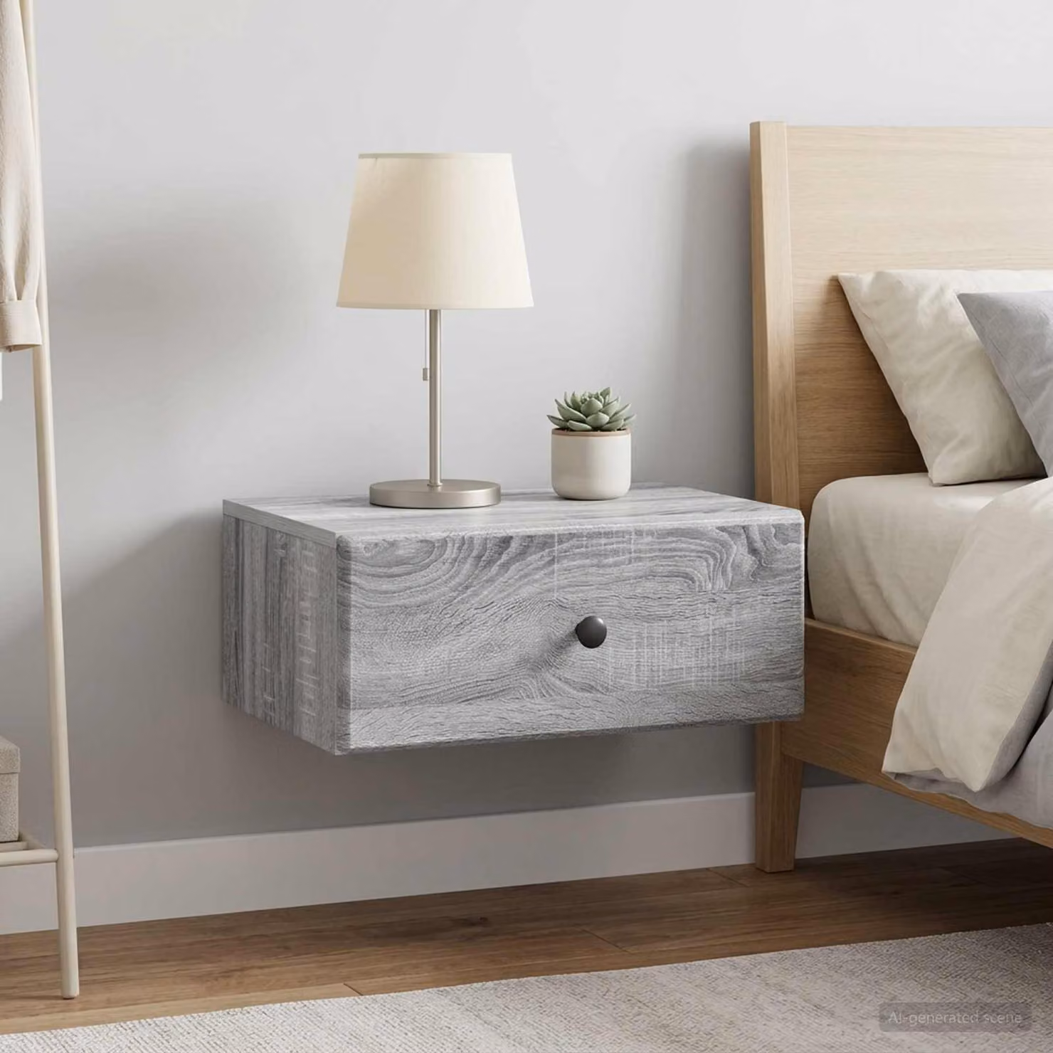 Set di 2 comodini sospesi vidaXL in stile moderno, colore Grigio Sonoma, L 49 x P 34,5 x H 20 cm