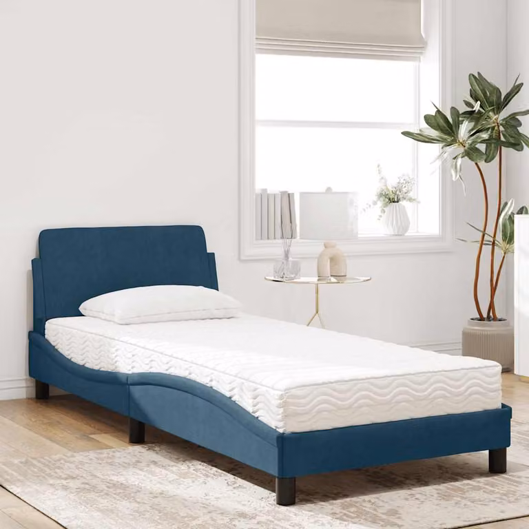 Letto con Materasso Dover blu vidaXL in velluto, dimensioni 90x190 cm