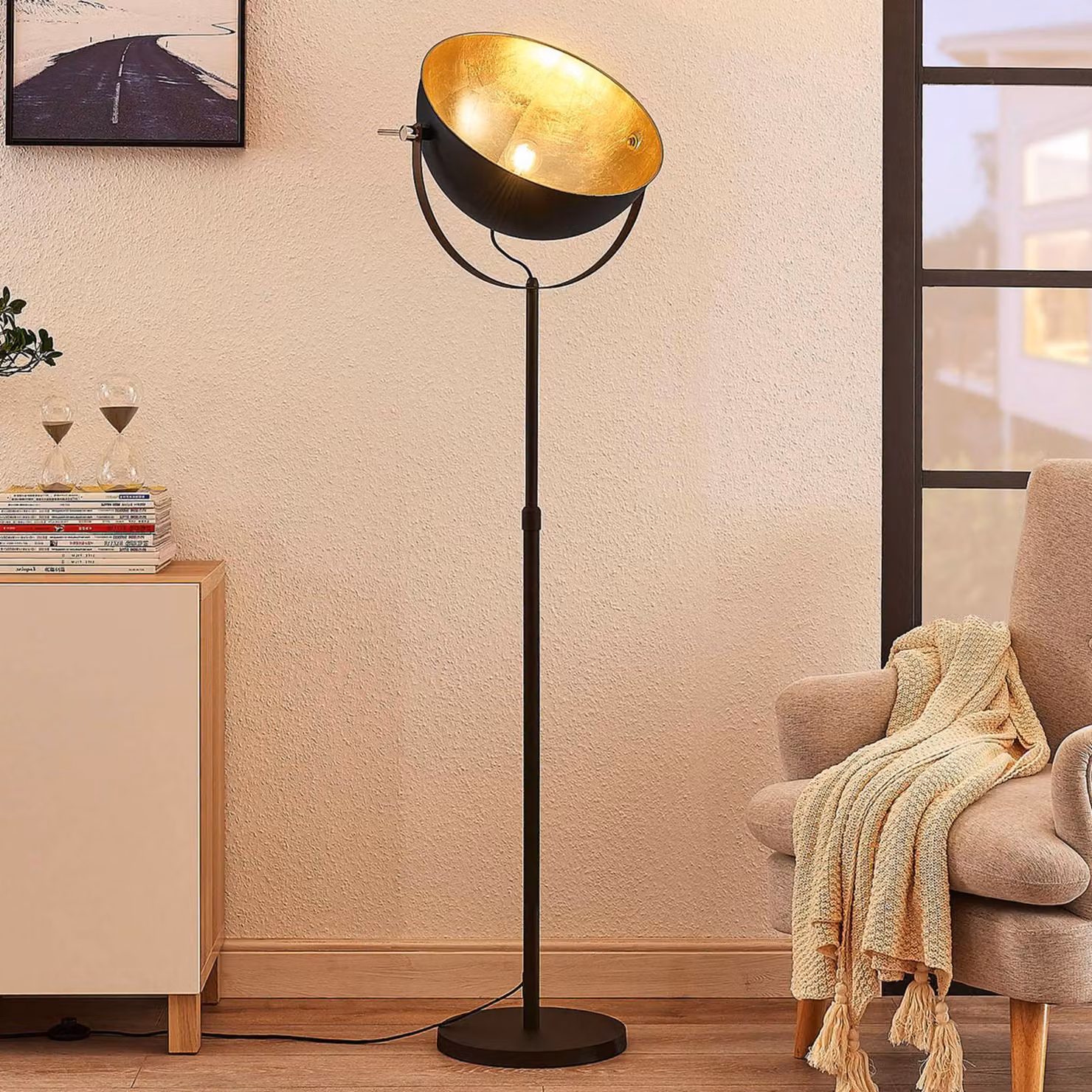 Lampada da terra Muriel Lindby, Nero, Soggiorno / Sala da pranzo, Metallo, Moderno, Lampada da terra
