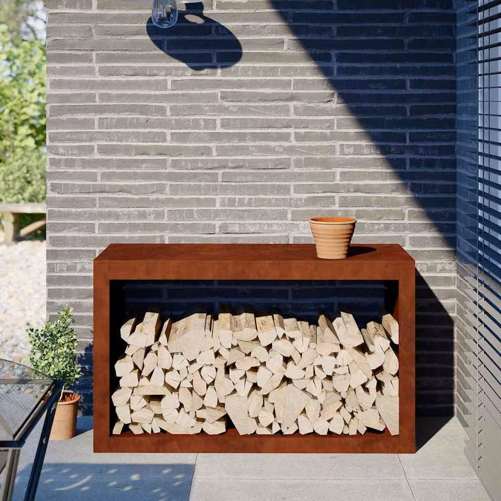 vidaXL Rack per Legna da Ardere in Acciaio Corten, Colore Marrone e Argento, L 100 x P 40 x H 60 cm
