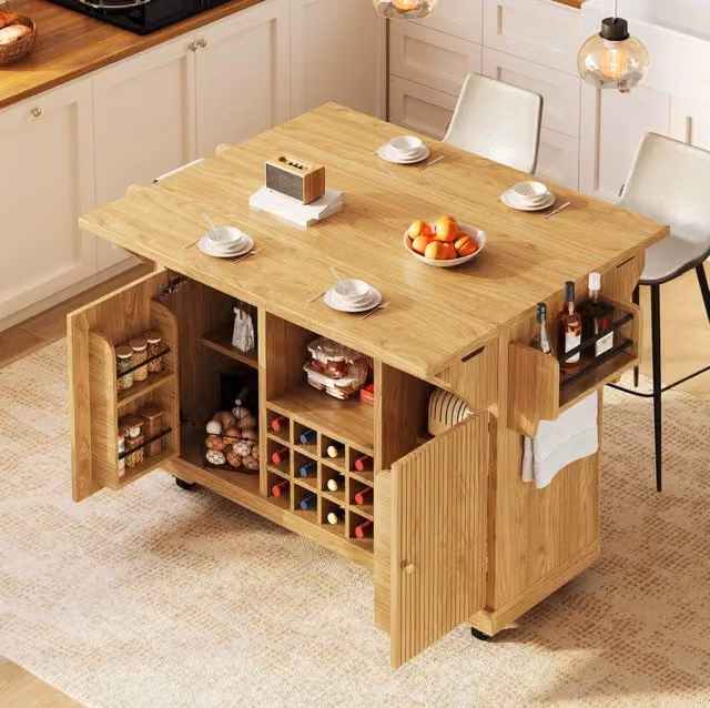 Carrello cucina mobile con ripiani regolabili e portabottiglie