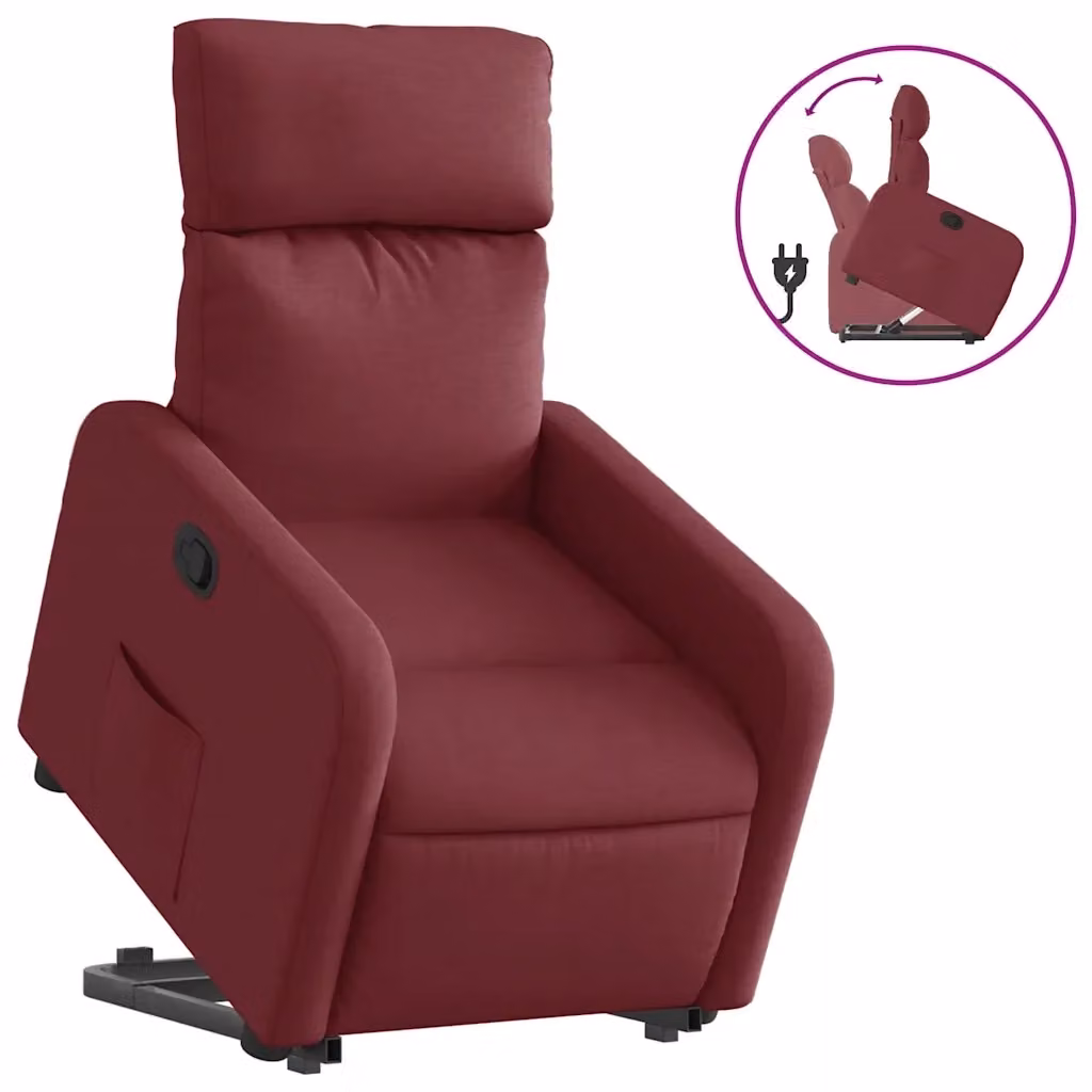 vidaXL Poltrona Alzapersona Reclinabile Rosso con Assistenza Sollevamento Elettrica in Tessuto – 2