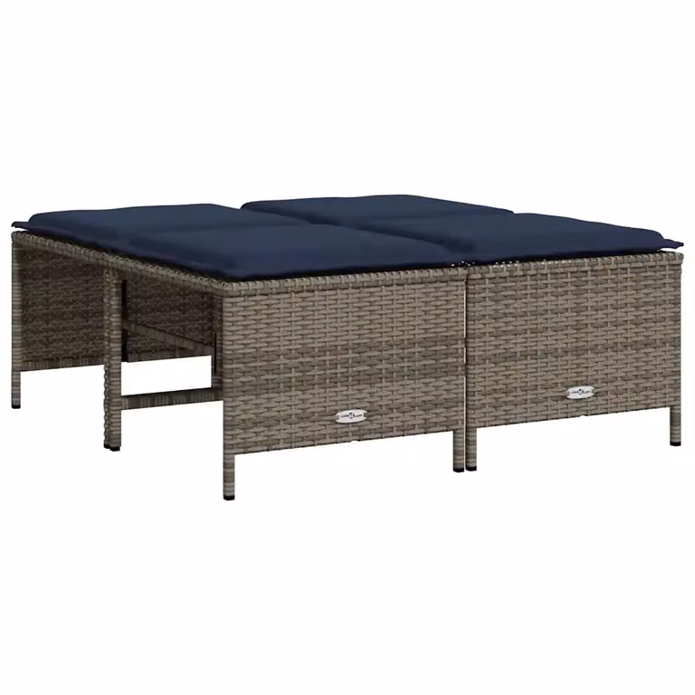 Set di 4 sgabelli da giardino vidaXL in polyrattan grigio con cuscini blu e coperture rimovibili