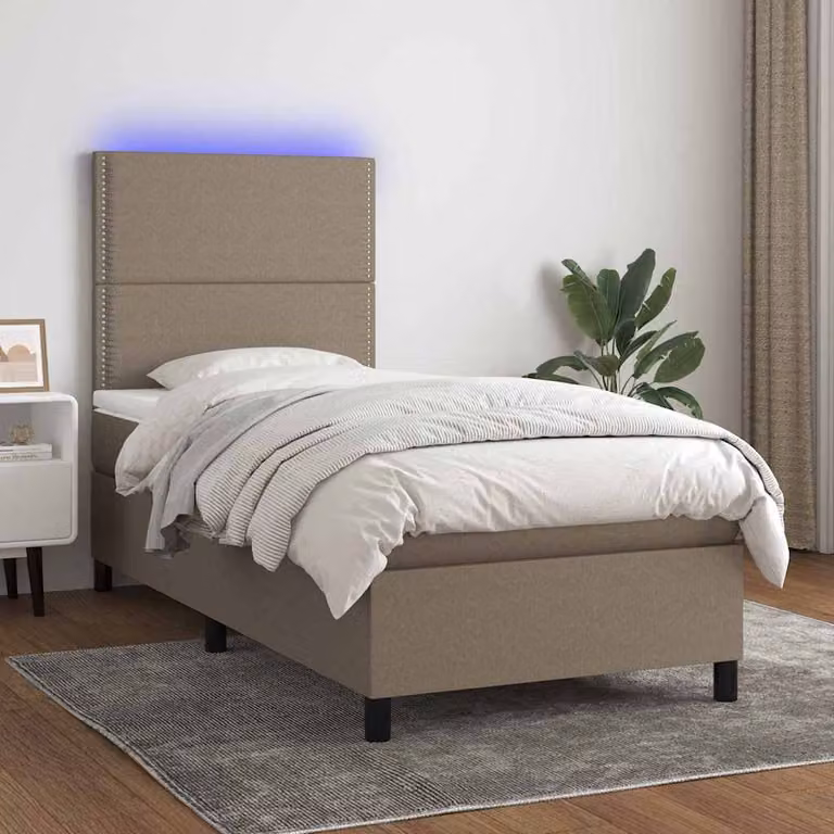 Letto a Molle con Materasso e Illuminazione LED vidaXL in Tessuto Tortora L/P/H: 100 x 200 cm