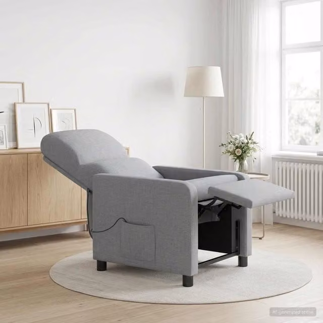 Poltrona relax moderna vidaXL in tessuto grigio con braccioli per soggiorno e ufficio