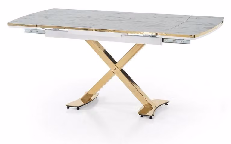 Tavolo da pranzo in marmo, confortevole, moderno, allungabile, beige, con rotelle