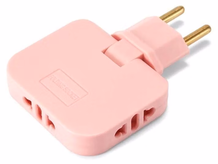 Adattatore Triplo Spina per Presa Techstar® TS-A3 con Rotazione a 180°, 250V, 10A, Compatibile EU/US, Rosa