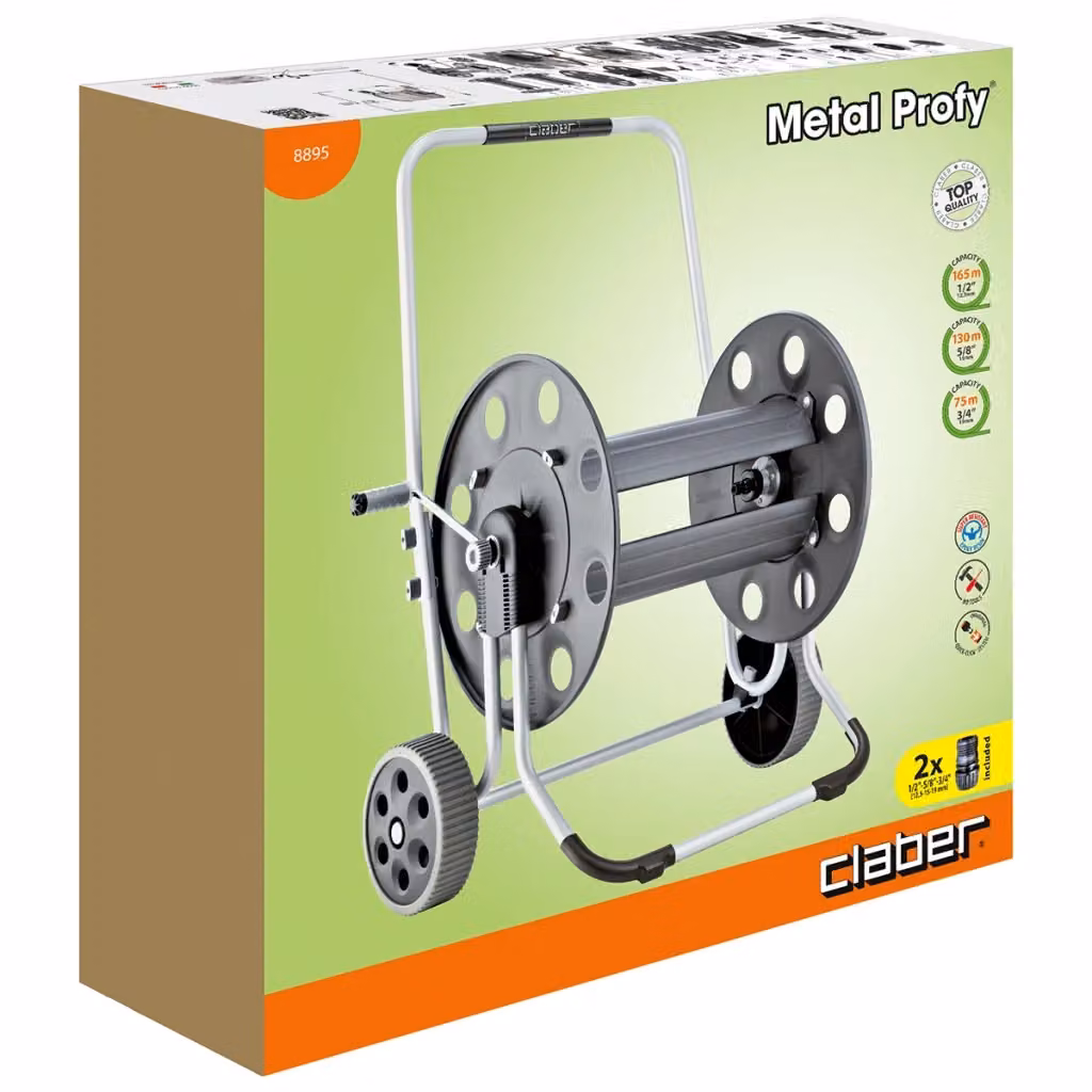 Avvolgitubo Carrellato Metal Profy Claber con tubo da 50 m e attacco 3/4" – 2