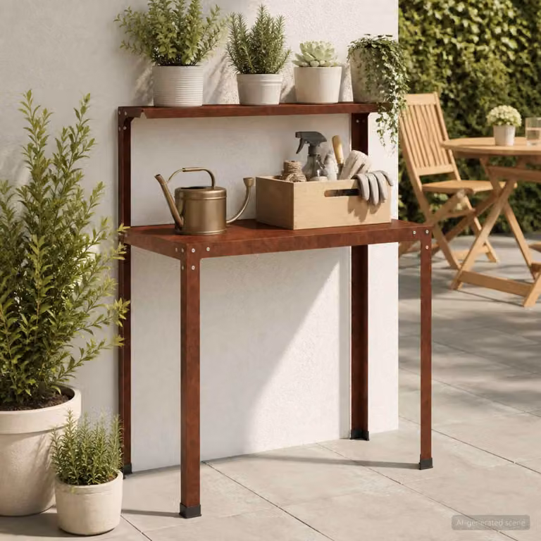 vidaXL Tavolo da rinvaso in metallo color marrone con finitura opaca, L/P/H: 80 x 50 x 104 cm