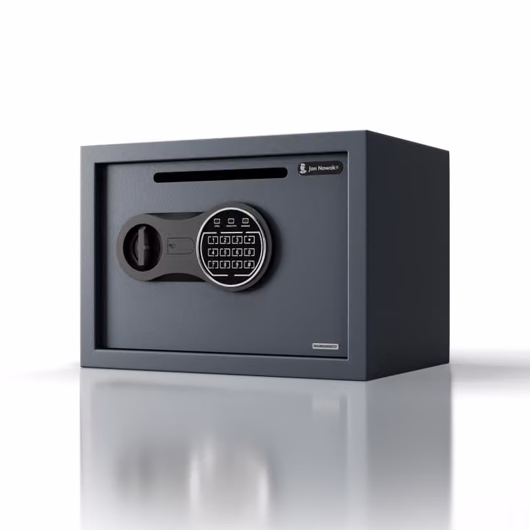 Cassaforte compatta con serratura a combinazione numerica, elettronica, ideale per incassare le entrate giornaliere e per custodire buste, dimensioni 35x25x25 cm, marca PIERCE