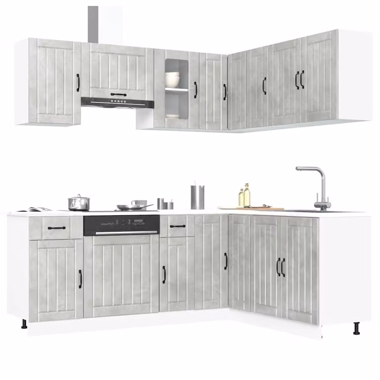 Set di mobili da cucina moderno vidaXL Lucca composto da 11 pezzi in colore grigio cemento con finitura opaca