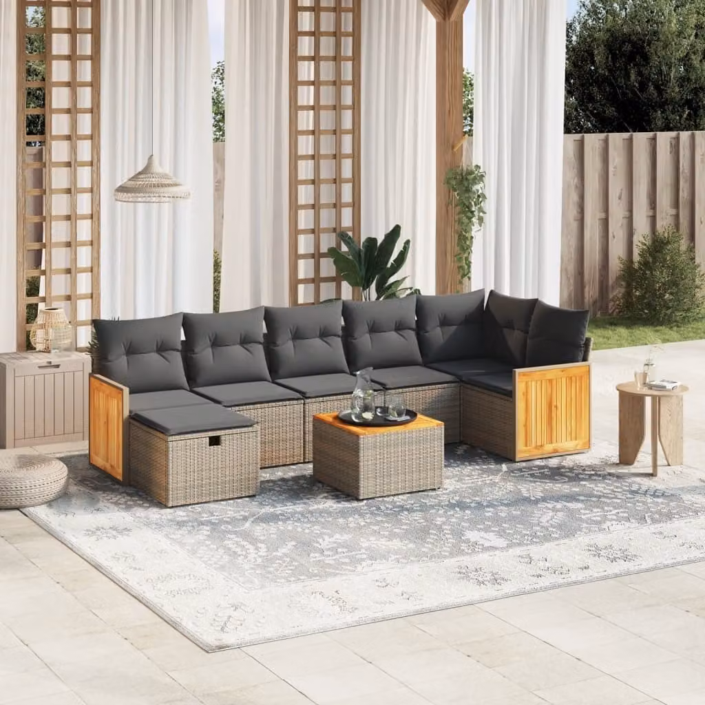 Maison Exclusive - Set da giardino 8 pezzi con cuscini grigio in polyrattan