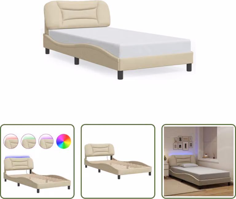 The Living Store Struttura letto con LED crema 100x200 cm in tessuto