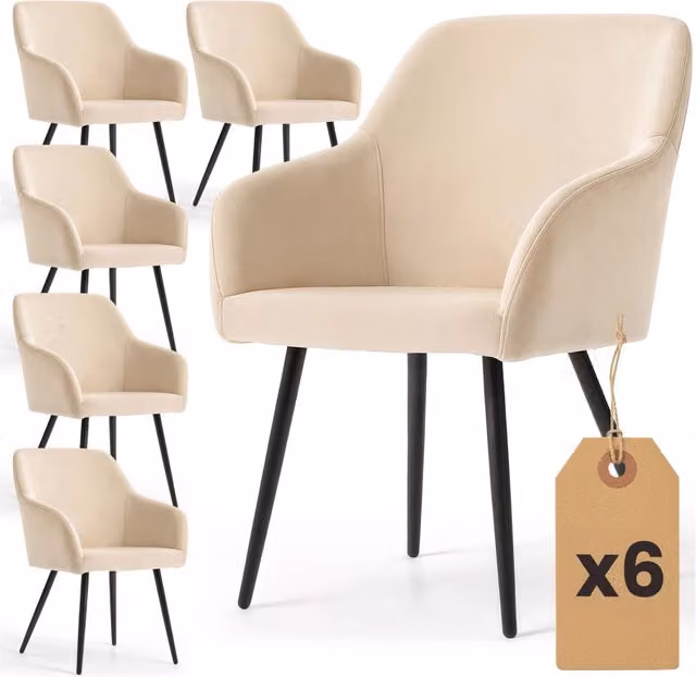 Set di 6 Sedie in velluto liscio ESTELLE Beige gambe nere