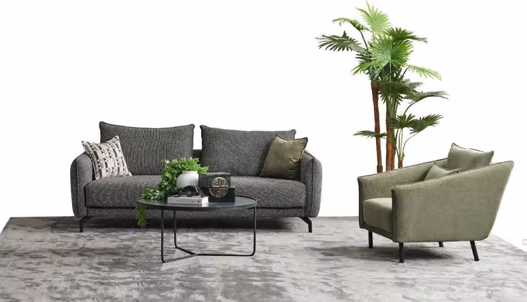 Wohnzimmer Garnitur Sofagarnitur Dreisitzer Sessel Grau Stoffsofa Set 3+1 Sitzer