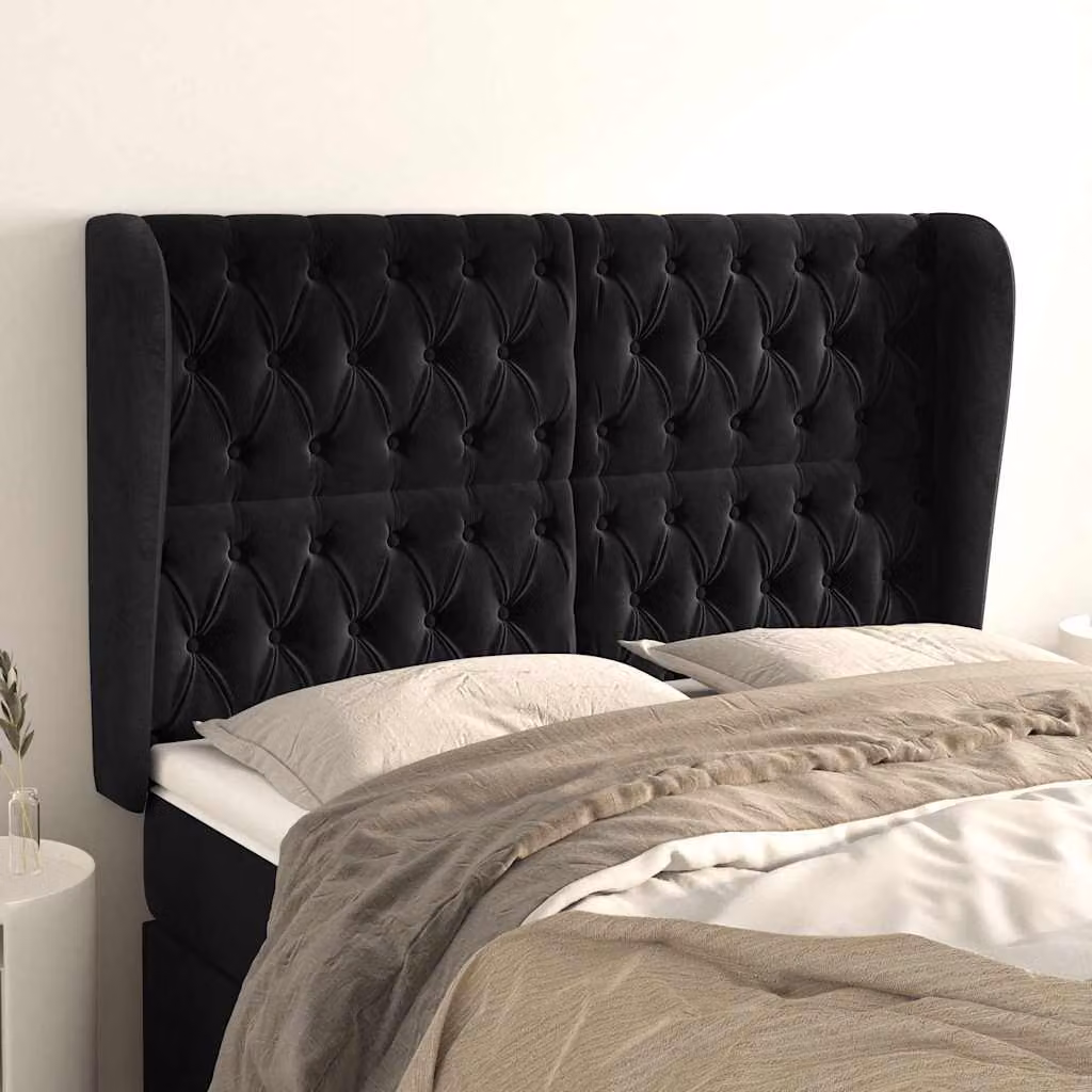 Testiera ad Orecchio vidaXL in Velluto Nero L: 147 cm, P: 23 cm, H: 118/128 cm – 1