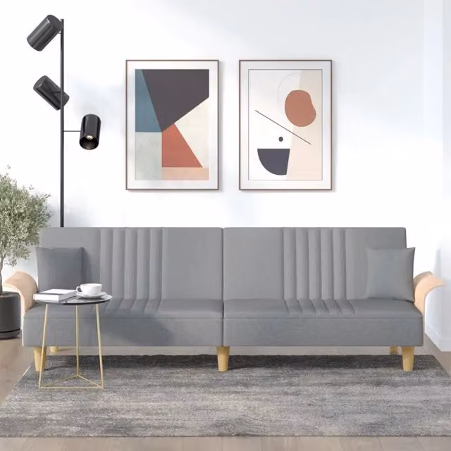 Divano Letto con Braccioli-Sofa Letto-Daybed Grigio Chiaro in Tessuto
