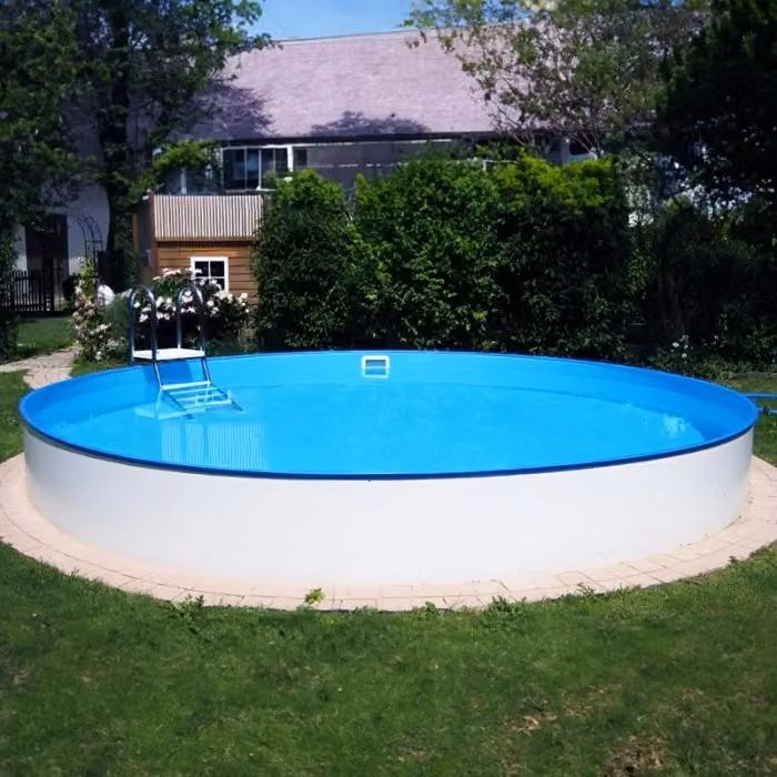 Piscina fuori terra tonda BSVILLAGE CLIO 400 in blu e sabbia con pompa, filtro e copertura, L: 400 cm, H: 150 cm – 2