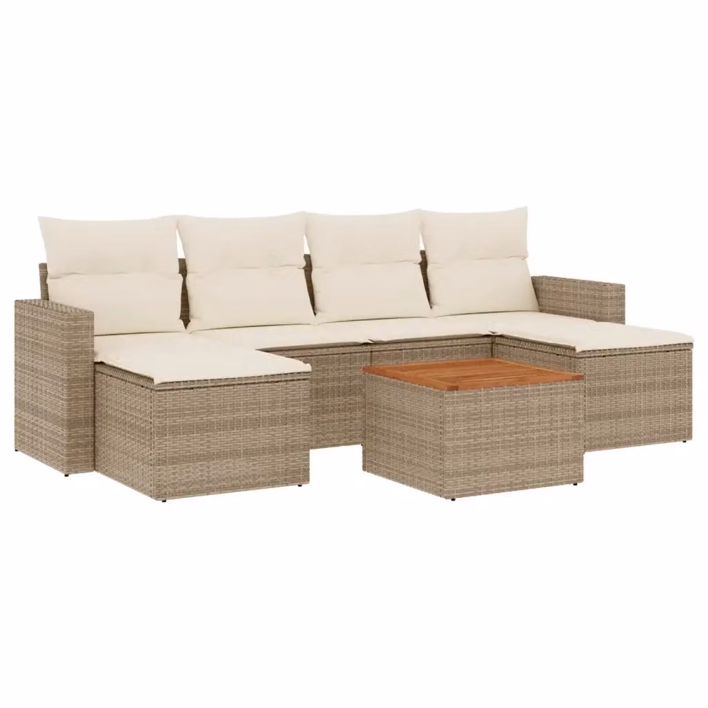 vidaXL Set Divani da Giardino 7 pz in Polyrattan Beige con Cuscini e Tavolino – 2