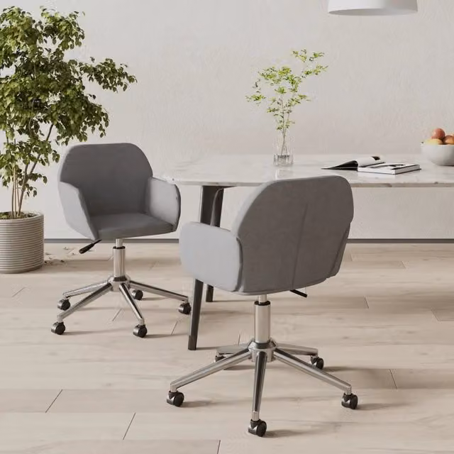 Set di 2 sedie da pranzo girevoli vidaXL in tessuto grigio con braccioli e ruote, design moderno per cucina e soggiorno, L/P/H: 54,0 x 60,5 x 80,5 cm