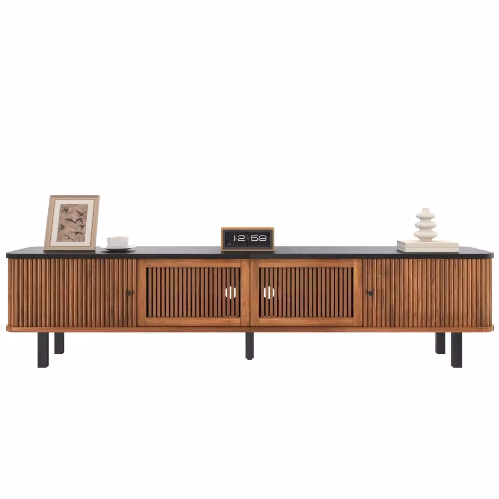 Mobile TV moderno in MDF e metallo con 2 ante scorrevoli e 1 anta a griglia, colore marrone, L 190 cm x P 35 cm x H 45 cm – 2
