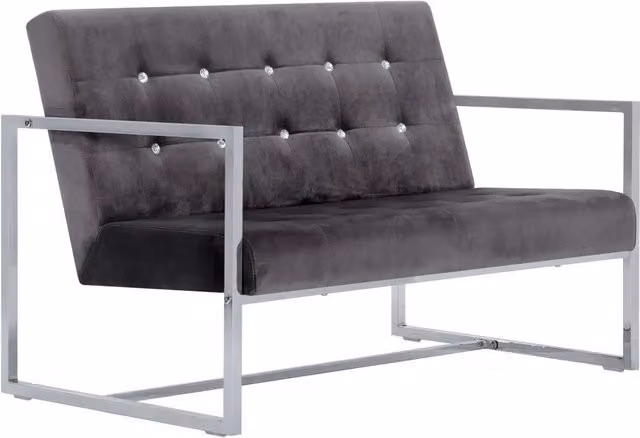 Divano | Divano da soggiorno | Sofa a 2 Posti con Braccioli Grigio Scuro Cromato e Velluto
