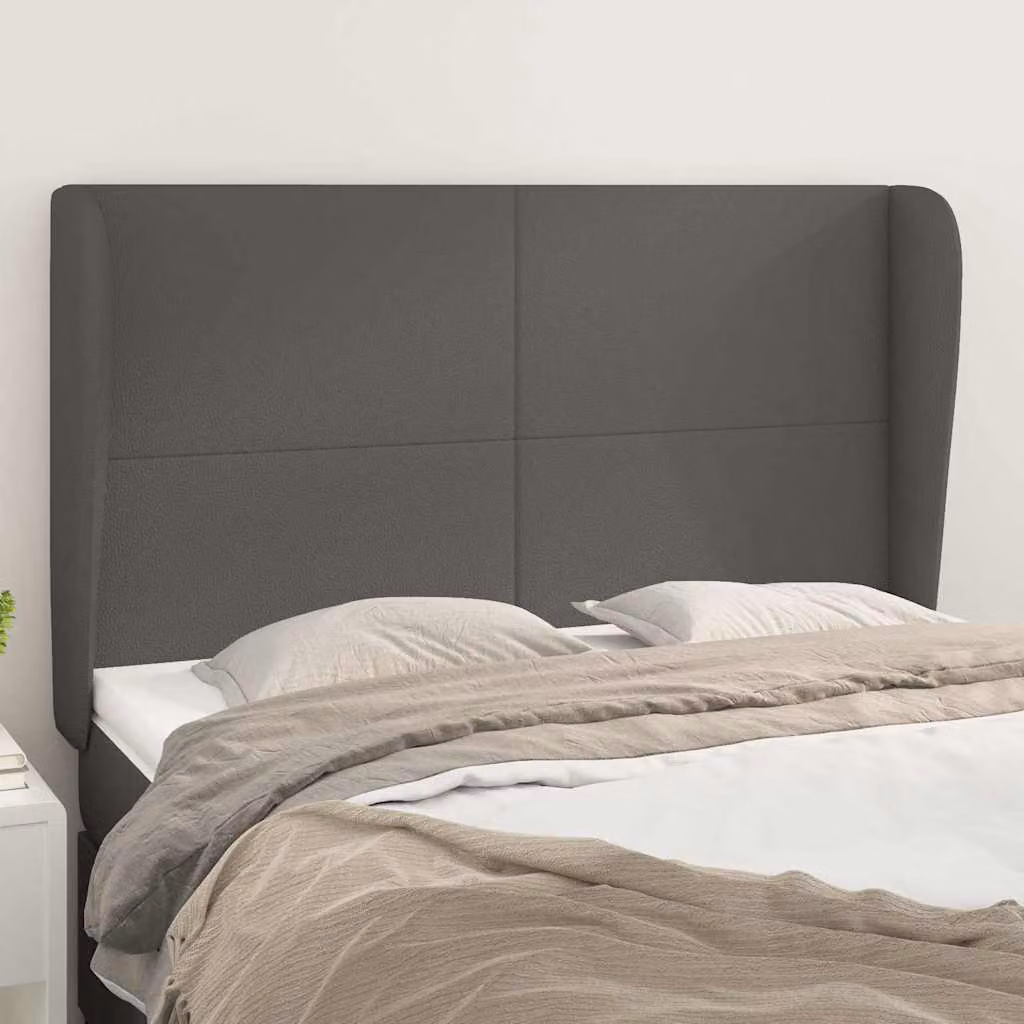 Testiera ad orecchio vidaXL in similpelle grigia con struttura imbottita, L: 147 cm, P: 23 cm, H: 118/128 cm
