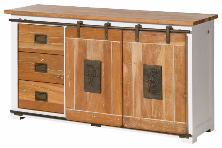 MASSIVMOEBEL24 | Credenza in legno di mango 150x45x80 laccato bianco RAILWAY #500