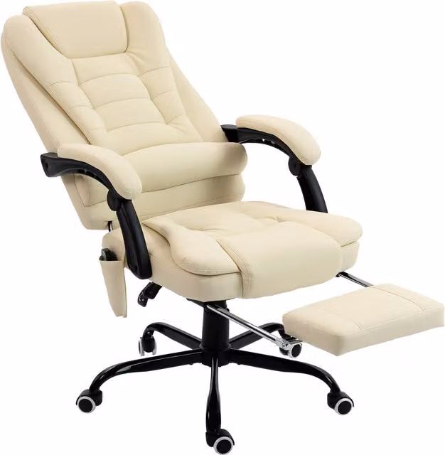Poltrona da Ufficio Massaggiante Aosom Executive Chair in Finta Pelle Beige con Schienale Reclinabile, Altezza Regolabile e Braccioli