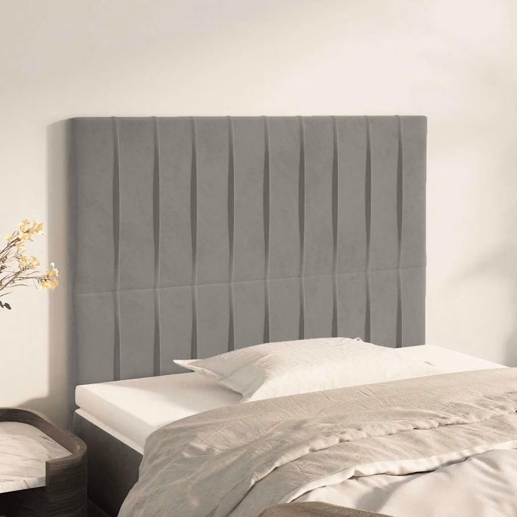 Testiera per letto vidaXL in velluto grigio chiaro con pannello imbottito, L: 128 cm, H: 118 cm, P: 8 cm