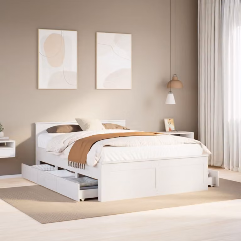 vidaXL Giroletto in legno di pino con testata Bianco, L/P/H: 206 x 150 x 154,5 cm