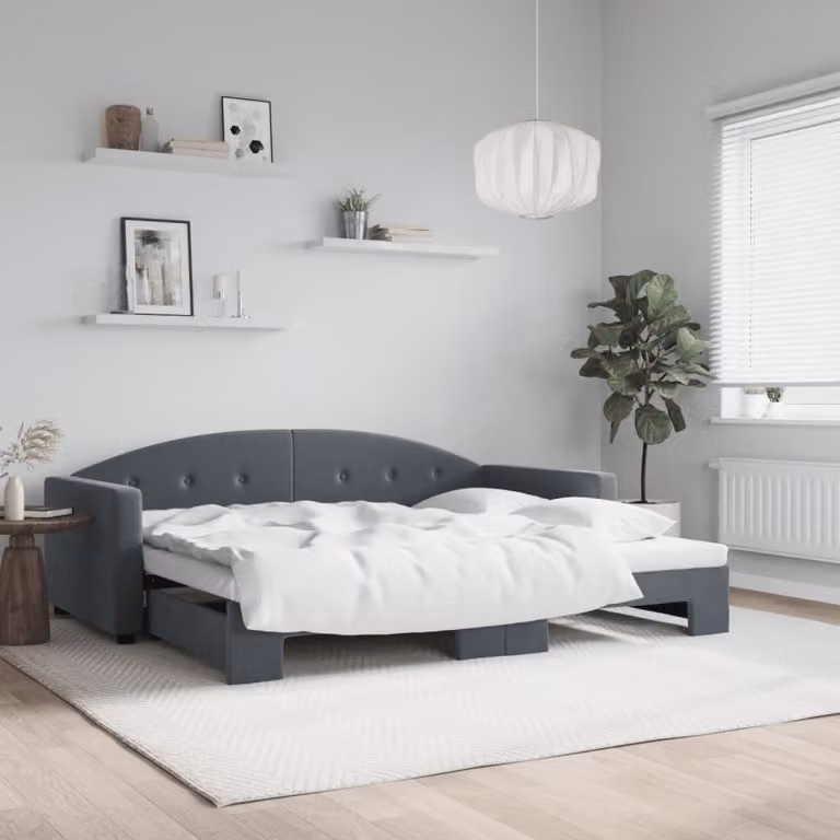 vidaXL Divano Letto con Letto Estraibile in Velluto Grigio L/P/H: 90 x 190 cm