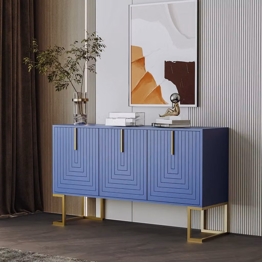 Credenza moderna Zephmum con 3 ante regolabili e maniglie in metallo, Blu navy – 2