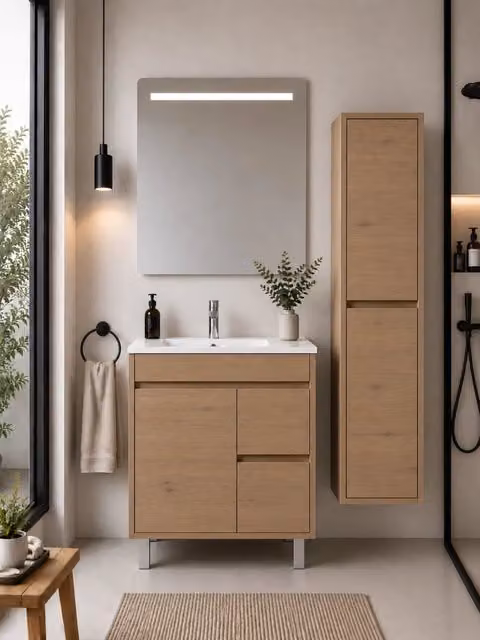Mobile bagno con lavabo ORIGENBATH ISQUIA senza specchio 60x45 cm estepa con colonna