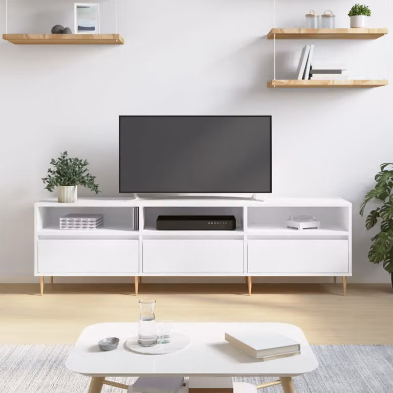 vidaXL Mobile Porta TV Bianco in Legno e Metallo con Ruote L: 150 cm, P: 30 cm, H: 44,5 cm