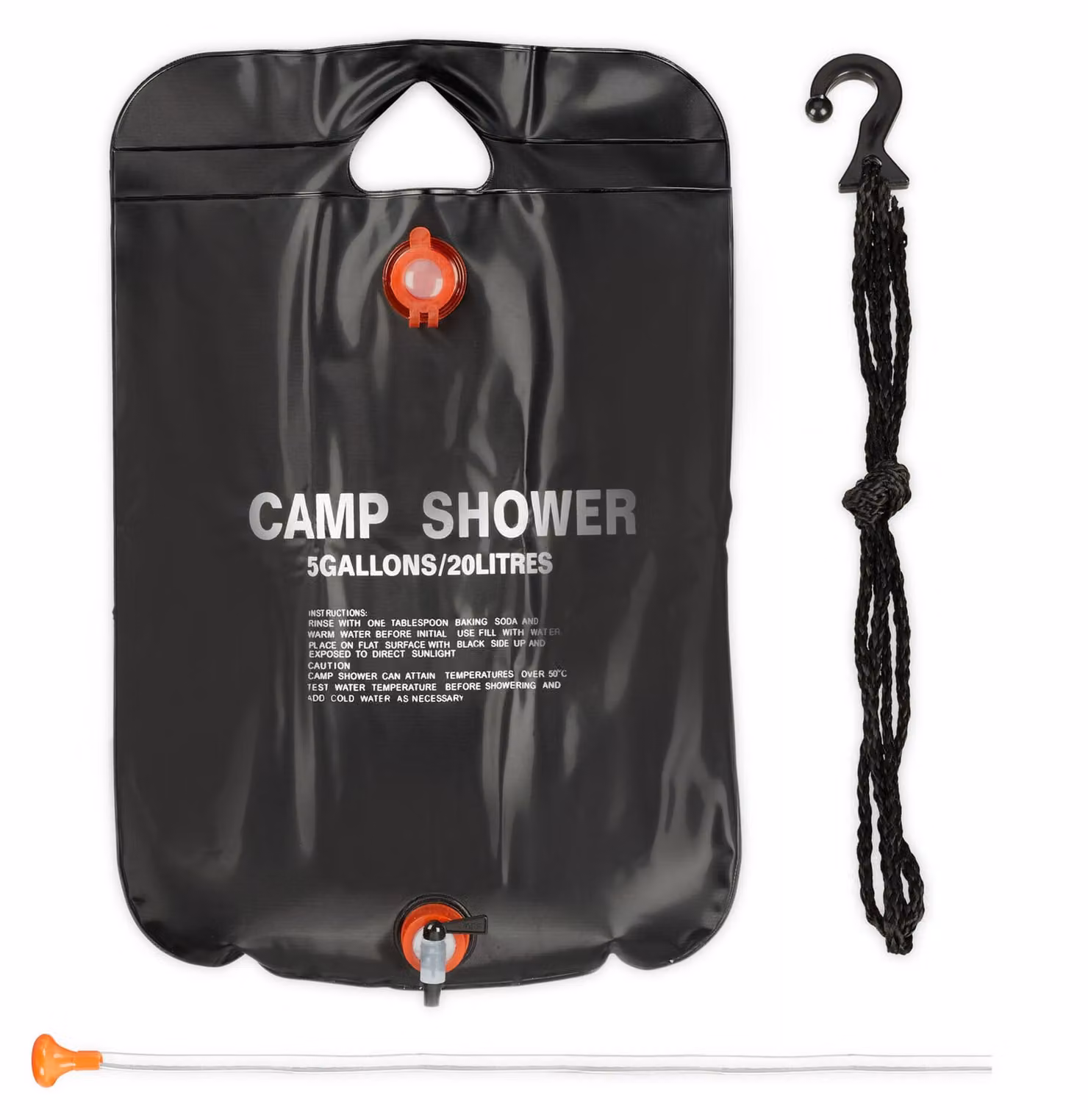 Set di 2 docce da campeggio da 20 l, doccia solare da campeggio, da appendere, pieghevole, con doccetta, doccia da esterno portatile, nera