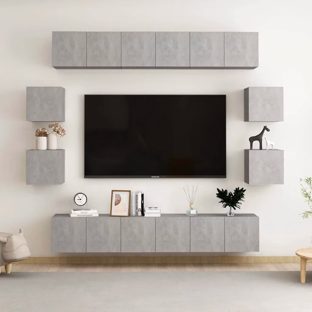 Set di Mobili Porta TV vidaXL 10 Pezzi in Legno Multistrato e MDF Grigio Cemento per Soggiorno