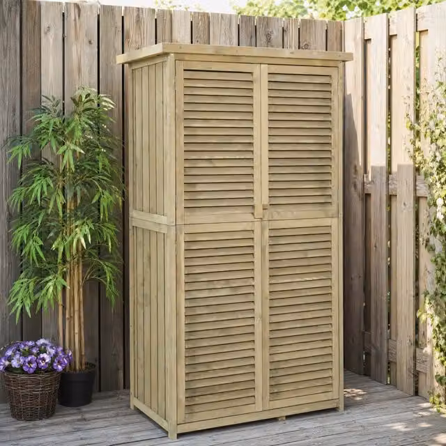 Armadio da giardino in legno grigio con porte a lamelle