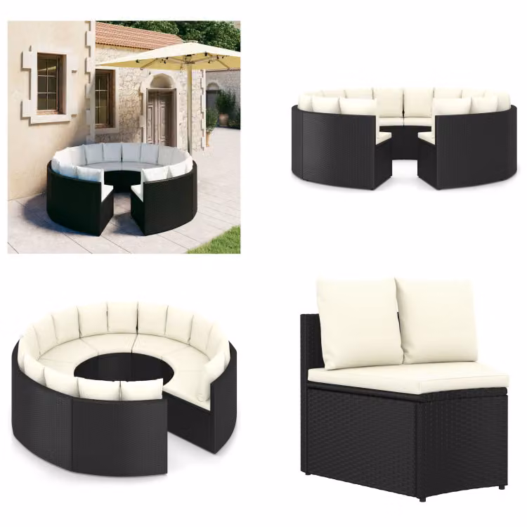 vidaXL Set di divani da giardino 8 pezzi con cuscini in polirattan nero - Set salotto da giardino - Set salotto da giardino - Mobili da giardino - Set mobili da giardino