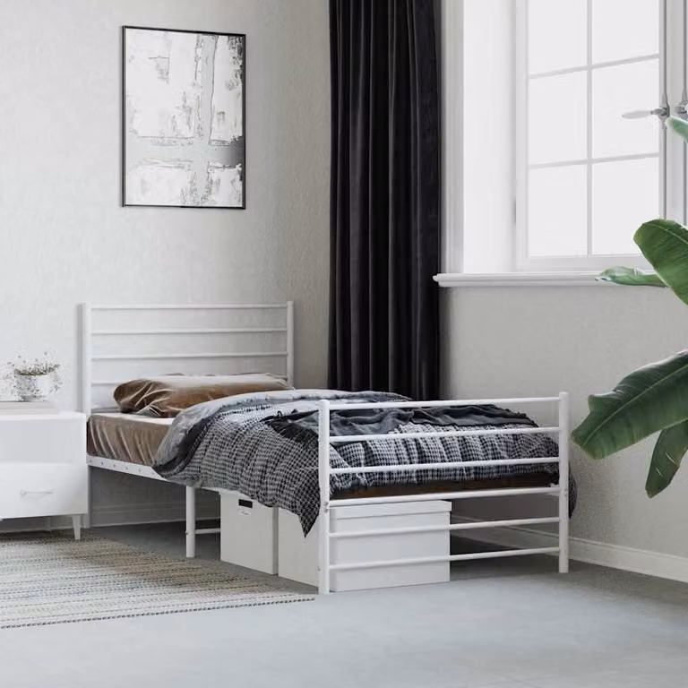 vidaXL Giroletto in metallo bianco con testiera e pediera L/P/H: 190 x 90 x 95 cm