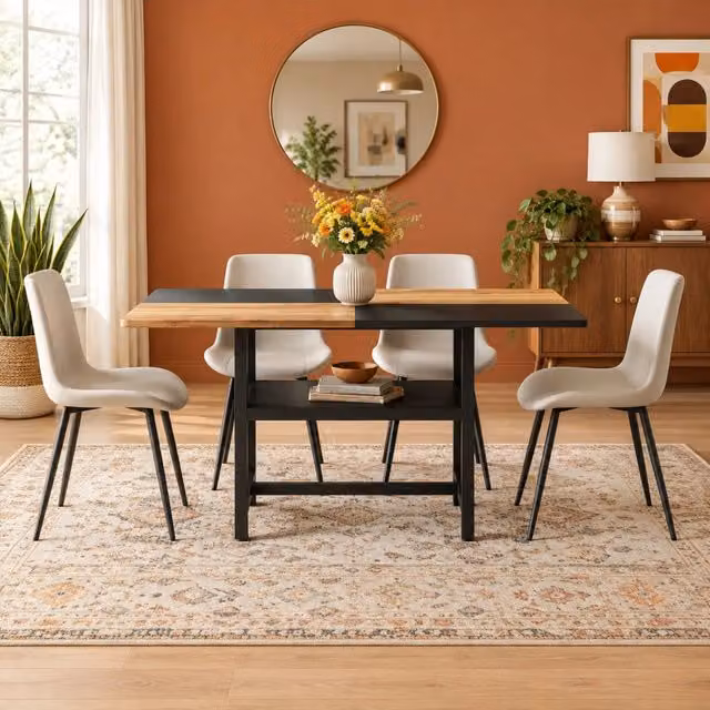 Set tavolo da pranzo rettangolare 160 cm con ripiano e 4 sedie in PU grigio caldo